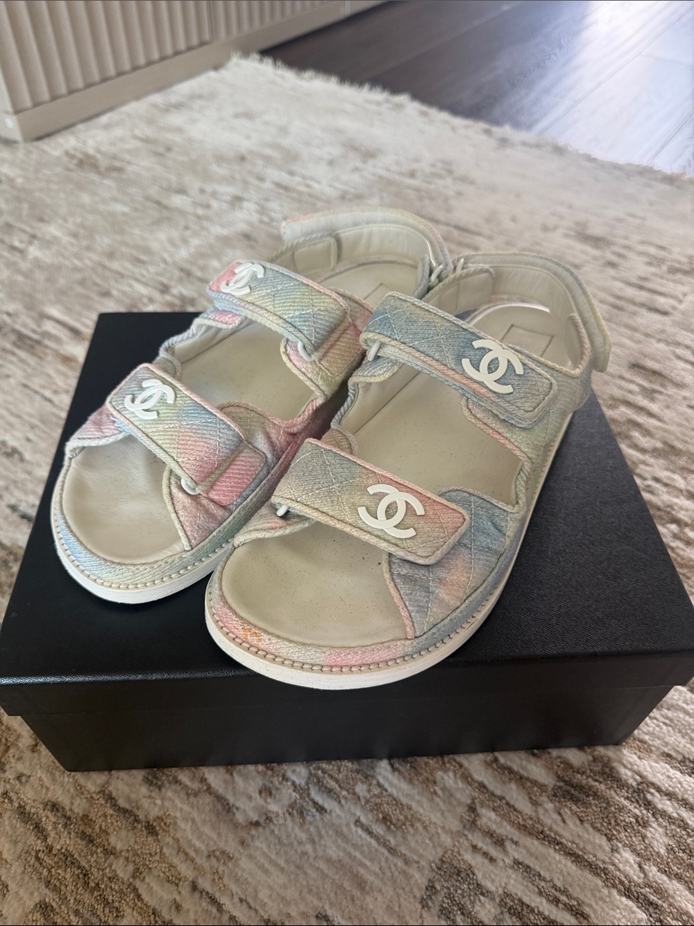 FULL SET!Chanel Pastel Rainbow Dad Sandals from the 2022 Cruise Collection (22C)